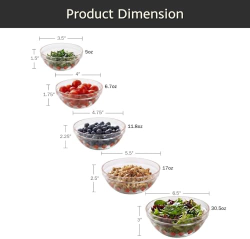 Classic Cuisine Glass Mixing Bowls with Lids, Strawberry, 10 Pack