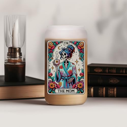 Fairy's Gift Skeleton Mom Iced Coffee Cups, Cute 16oz Frosted Glass