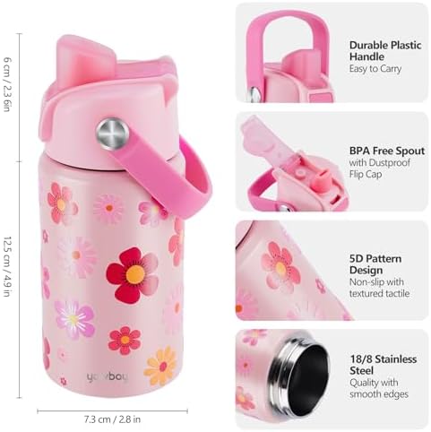 Kids Water Bottle for School 12 oz,Insulated Stainless Steel Water