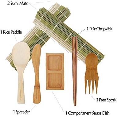 BambooMN Sushi Making Kit - 2x Green Sushi Rolling Mat, 1x Rice