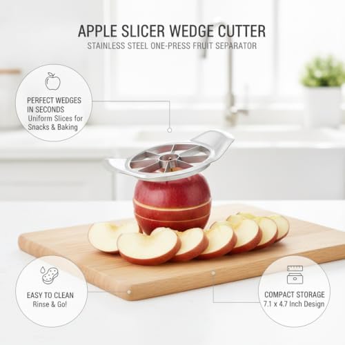 Stainless Steel Apple Slicer and Fruit Divider, Durable One-Press