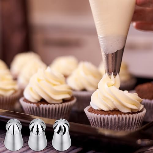 Kasmoire 3Pcs/set Ball Russian Piping Tips,Stainless Steel Russian