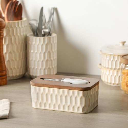 Butter Dish with Lid and Knife, Ceramic Airtight Butter Keeper