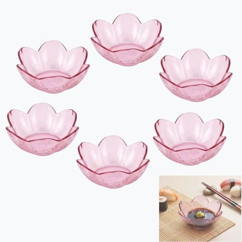 6 Small Pink Plastic Bowls, 2 Oz Sakura Dipping Sauce Dish Set