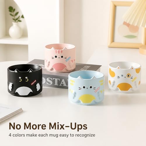 Stackable Cat Mug Set of 4, 10 oz Ceramic Coffee and Tea Cups, Cute