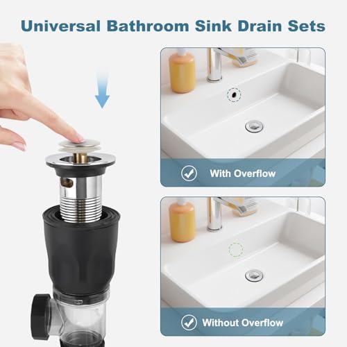Bathroom Sink Drain Kit, Sink Drain Pipe with Hair Catcher Strainer