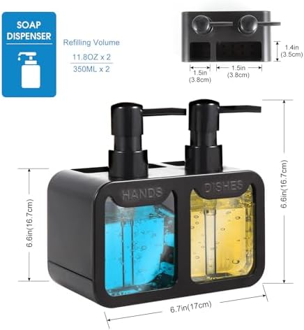 4-in-1 Kitchen Soap Dispenser Set with Sponge Caddy, Black