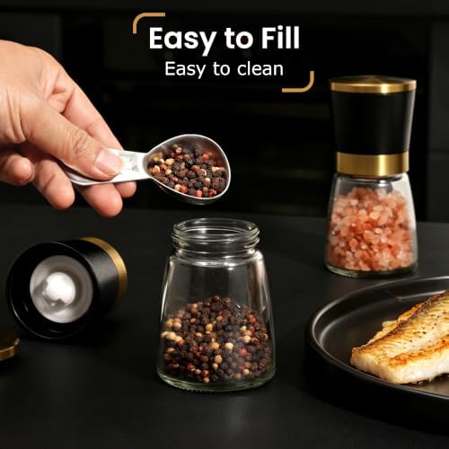 Gold Salt and Pepper Grinder Set, Stainless Steel, Ceramic Burrs