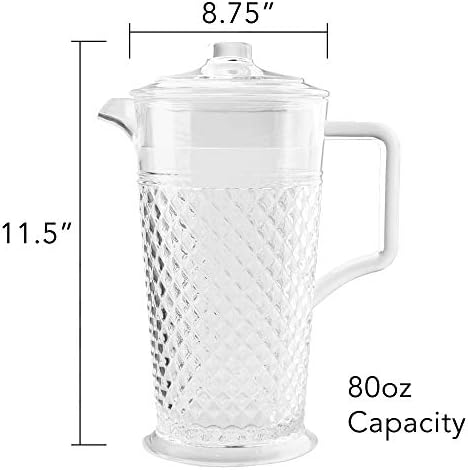 PG Acrylic Water Pitcher - 80oz Clear Plastic Pitcher With Lid