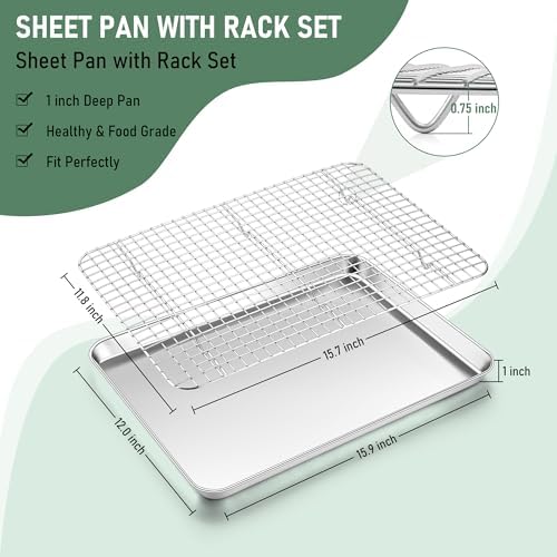 Homikit Baking Sheet with Wire Rack Set (1 Pan+1 Cooling Rack), 16" x