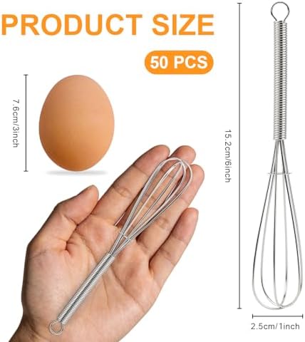 50 Pack Mini Whisk Stainless Steel - 6 Inch Small Whisks for Cooking