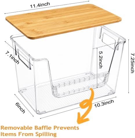 yarlung 2 Pack Potato and Onion Storage Bins with Bamboo Lids, Clear