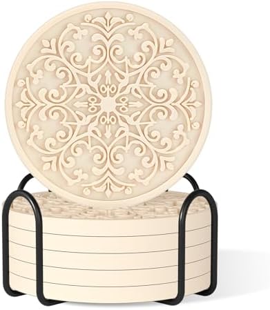 Drink Coasters, Coasters Set of 6 with Holder, Non-Slip Silicone Cup