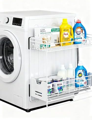 Magnetic Refrigerator Shelf with Sliding Shelf, White, 5 Hooks