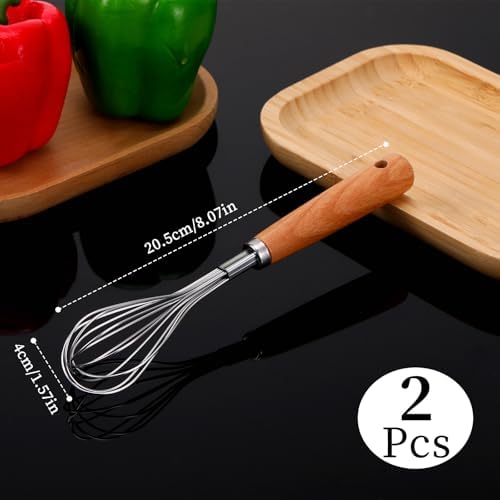 2 PCS Whisk Wooden Handle Stainless Steel, Wisking Tool Stainless
