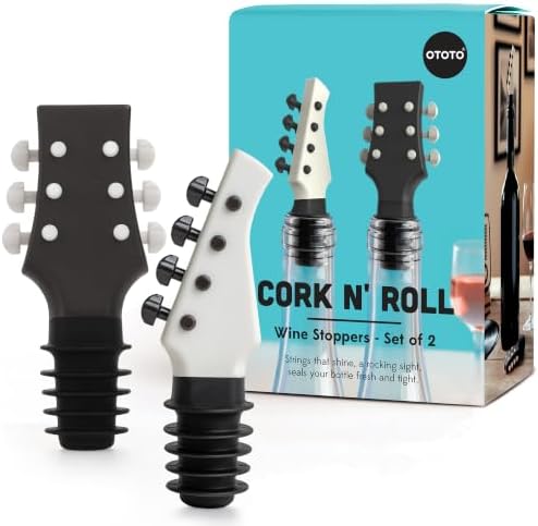 OTOTO Guitar Wine Stoppers Set - Wine Cork, Wine Cap - Unique Kitchen
