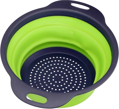 Collapsible Silicone Colander Strainer - Round - Green and Gray