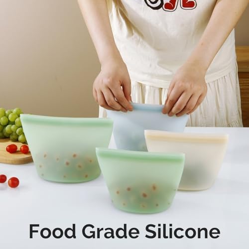 PandaEar 4 Pack Reusable Silicone Food Storage Bags, 34oz & 17oz