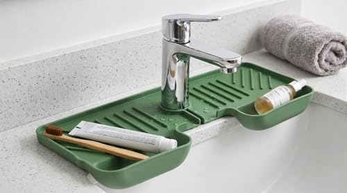 Silicone Kitchen Sink Splash Guard Faucet Mat with Deep Storage
