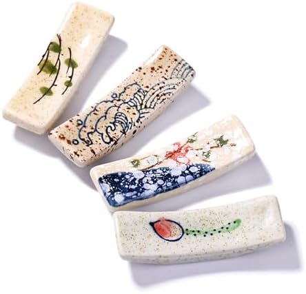 Japanese Chopstick Rest Set of 4, Ceramic Curved shape Retro Spoon