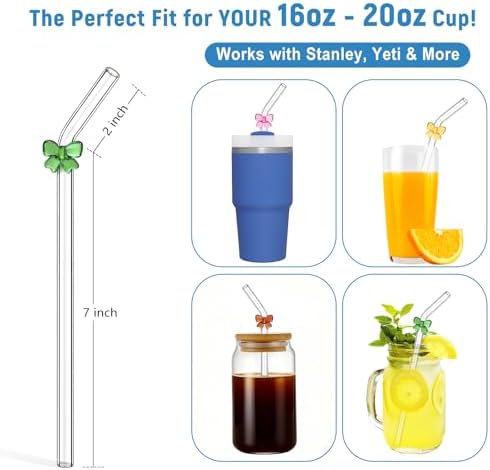 Multicolor Butterfly Glass Straws with Charms, 9 Inch Bent for