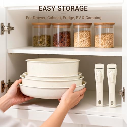 Ammeloo 24pcs Ceramic Cookware Set, Pots and Pans Set with Removable Handle