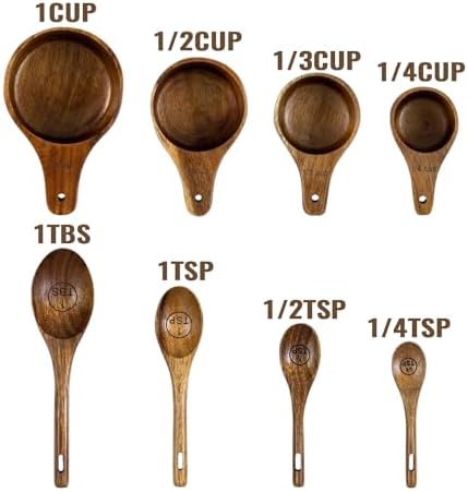 Wooden Measuring Cups and Spoons Set - Eco-Friendly Solid Acacia Wood