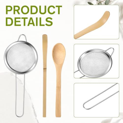3Pcs Matcha Spoon and Sifter Set, Reusable Small Matcha Strainer