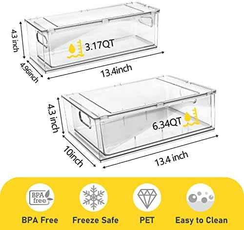 4 Pack Refrigerator Organizer Bins, 2 Large + 2 Small