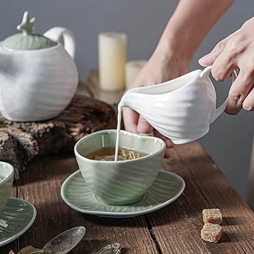 Ceramic Embossed Leaf Sugar Bowl Cream Jug Milk Jar Cream