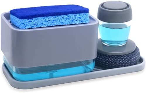 Dish Soap Dispenser with Sponge Holder, 4-in-1 Countertop Pump