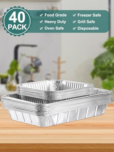 NEEBAKE 40 Pack Disposable Aluminum Pans Combo Set - 20 Large 9x13