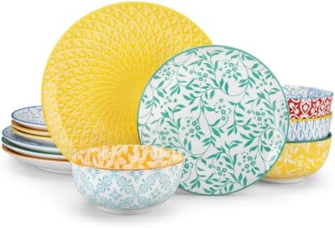 vancasso SELENE Plates and Bowls Set for 4, 12 Pieces Dinnerware Sets
