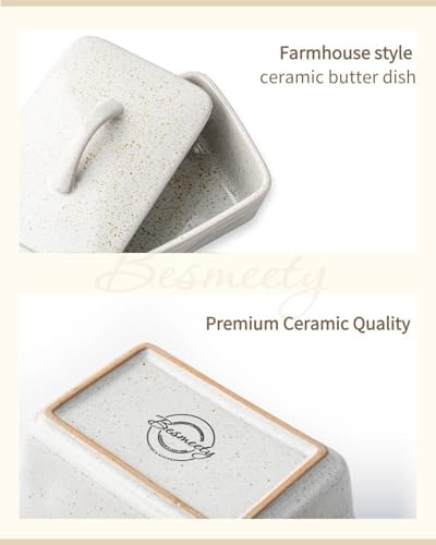 Besmeety Ceramic Butter Dish with Lid for Countertop, European 250g