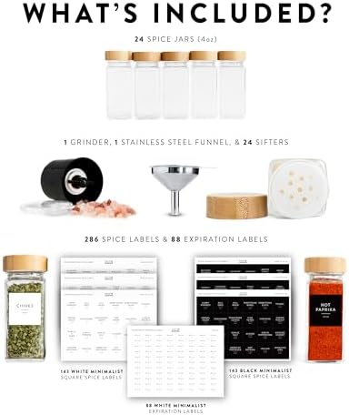 SAVVY & SORTED Glass Spice Jars with Label, 24PK Bamboo Jar Spices Set