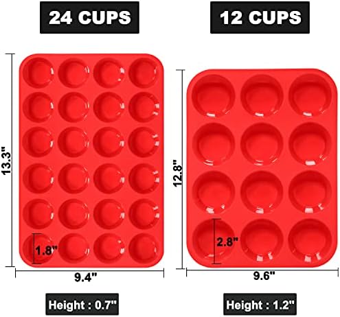 Anaeat Silicone Muffin Pan Set - Regular 12 Cups & Mini 24 Cups