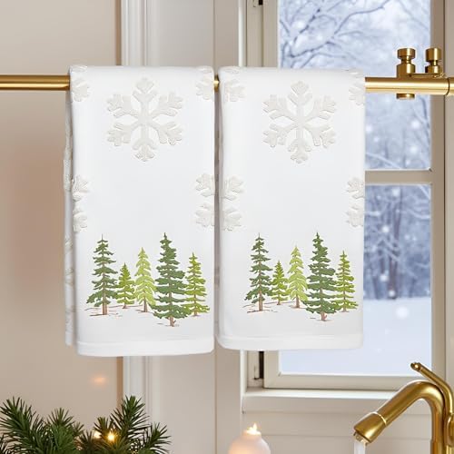 2 Pack Christmas tree Hand Towels 100% Cotton Jacquard snowflake