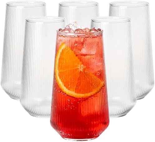 Greentainer Borosilicate Drinking Glasses Set of 6, 16 oz Clear Ribbed