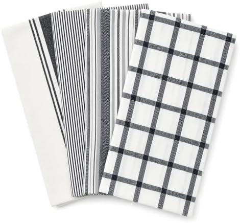 Elfranso Tea Towels, 100% Cotton Set of 4 Dish Towel, Grey & White