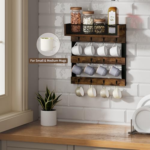 YINMIT Coffee Cup Holder Wall Mounted, 12-Hook Mug and Shelf for