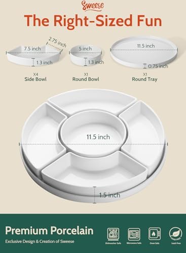 Sweese Porcelain Divided Serving Dishes, Relish Tray, Serving Bowls