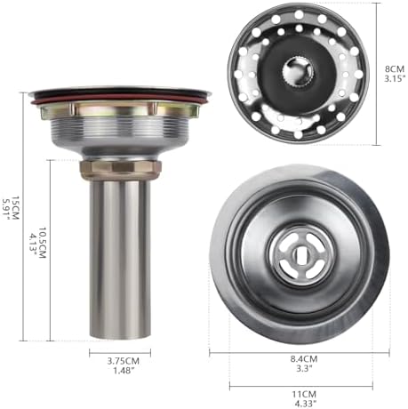 Uni-Green Kitchen Sink Drain Kit, 3-1/2 Inch, Stainless Steel