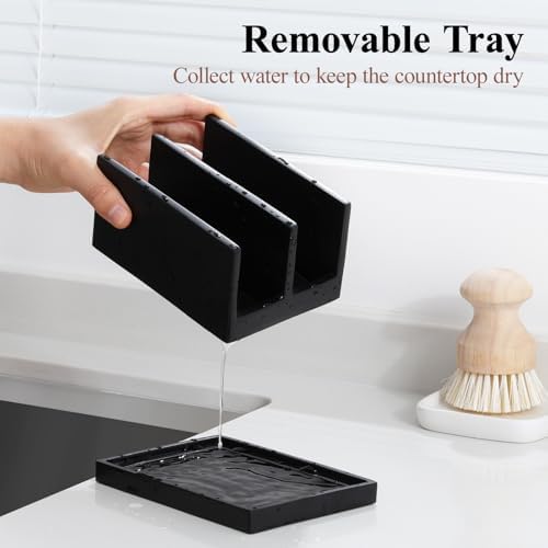Luxspire Kitchen Sponge Holder with Drain Tray, Matte Black