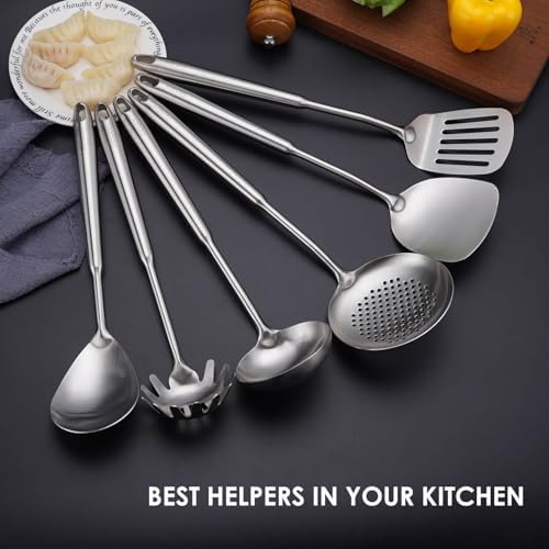 6 PCS All Metal Cooking Utensils Set - 18/10 Stainless Steel Kitchen