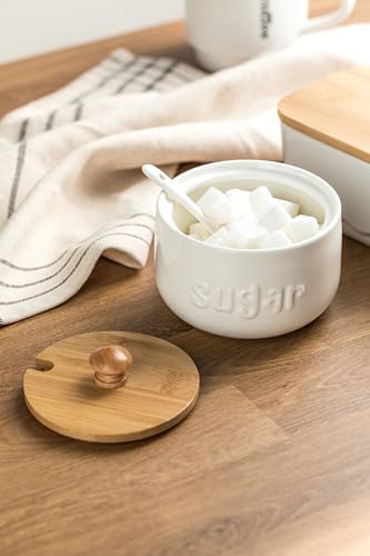 LYEOBOH Sugar Bowl with Lid and Spoon, 17 OZ Ceramic Sugar Jar for