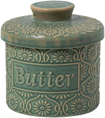 Ceramic Butter Crock with Lid, French Butter Dish with Water Line for
