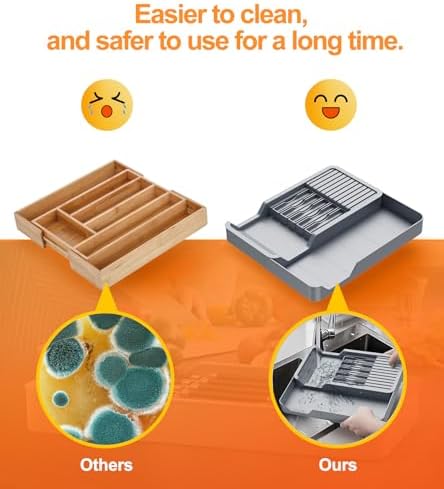Kitchen Knife Drawer Organizer Grey, In Drawer Knife Block Holder with