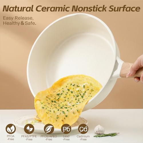 Ceramic Nonstick Frying Pan with Lid, 4.0 QT Sauté Pan Large Capacity