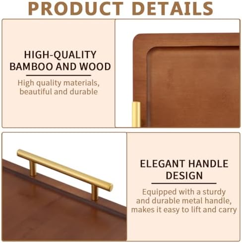 Bamboo Serving Tray with Gold Handles, Decorative Breakfast Tray