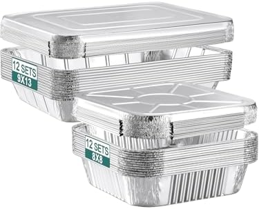 NEEBAKE 24 Pack Disposable Aluminum Pans with Lids Combo Set- 12 Large